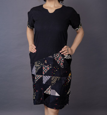 Upcycled Golpo A-Line Dress Black