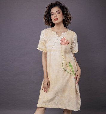 Tulip Embroidered A-Line Dress Marigold