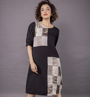 Upcycled Tissue A-Line Dress Black